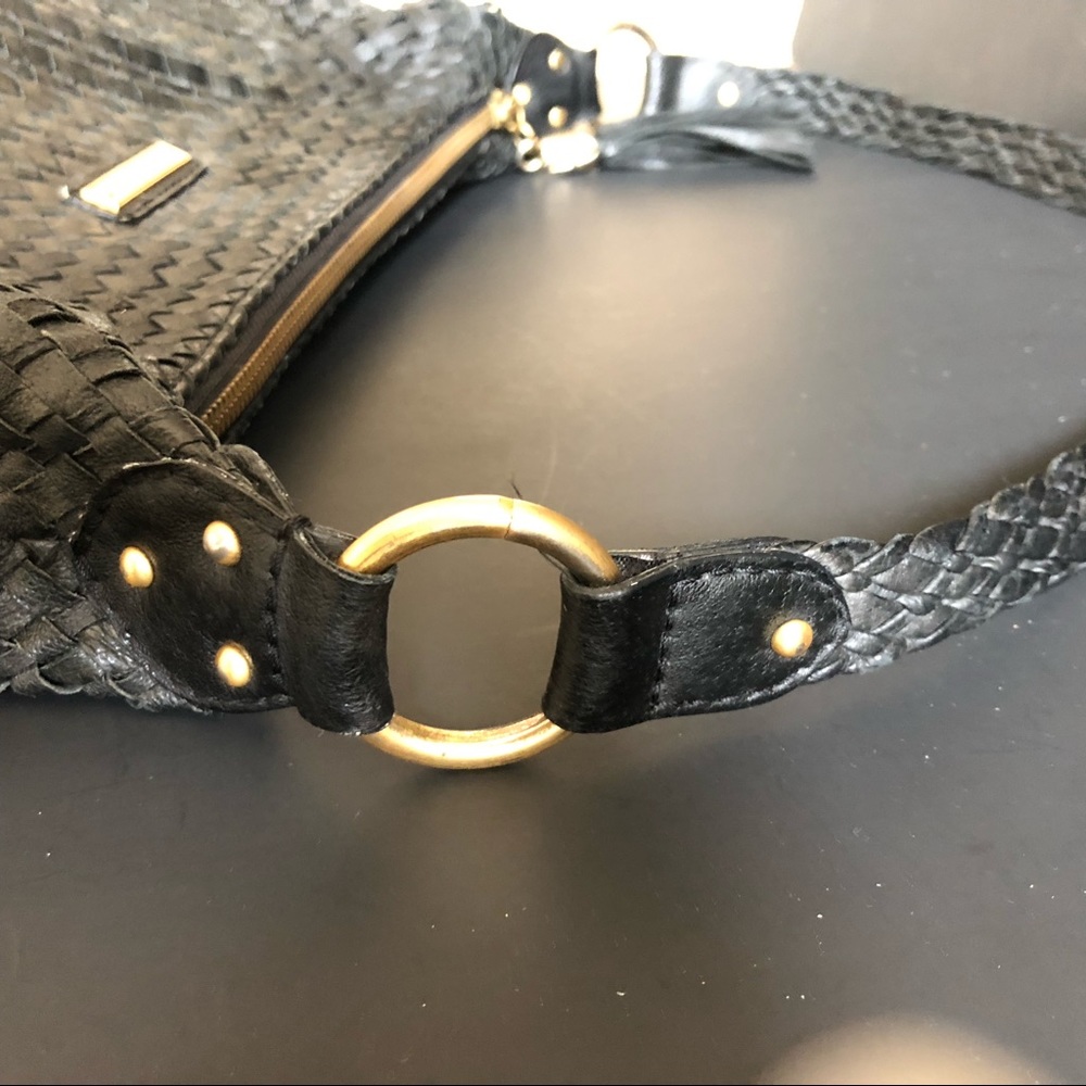 Elliott Lucca Leather Woven Satchel in black - Picture 4 of 8
